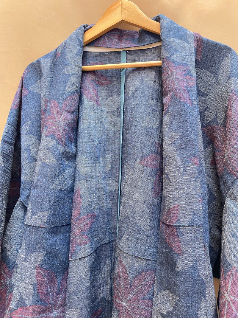 Kimono Single Layer Woven Blue with Momiji