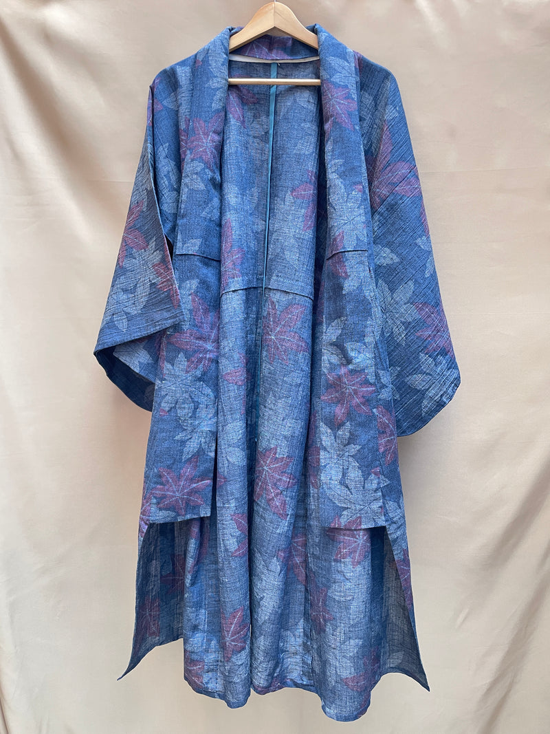 Kimono Single Layer Woven Blue with Momiji