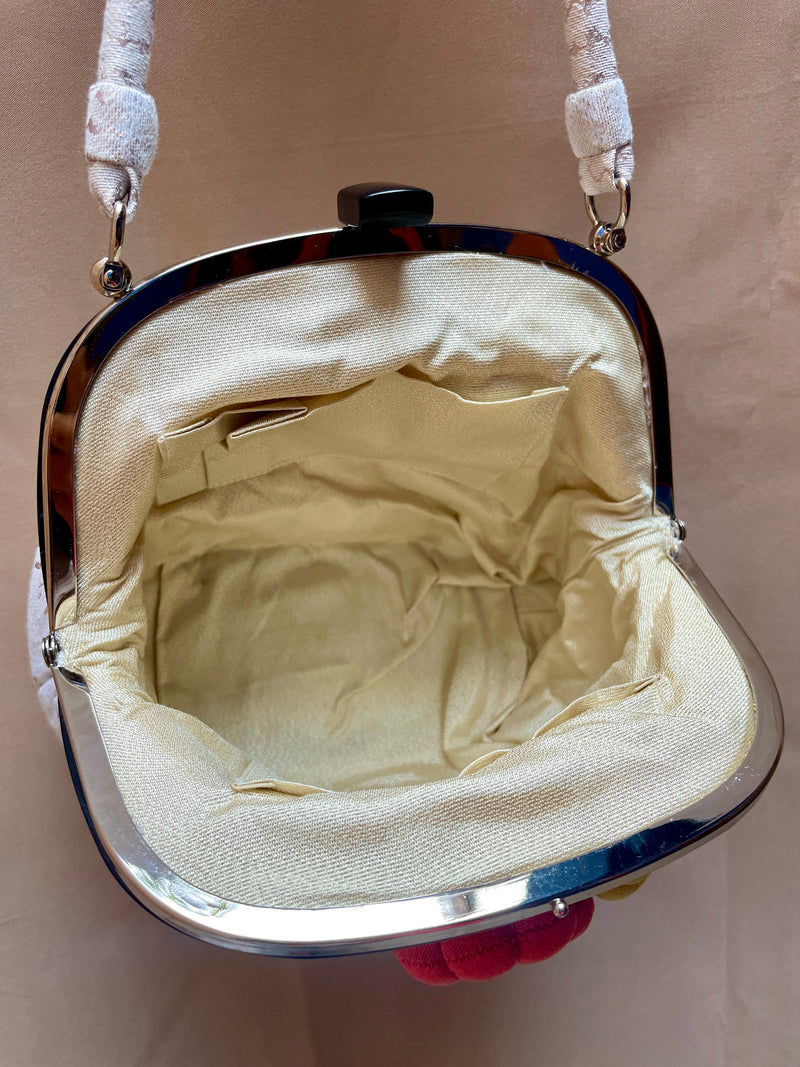 Japanese Handbag with Chirimen Flowers in Kimono Fabric