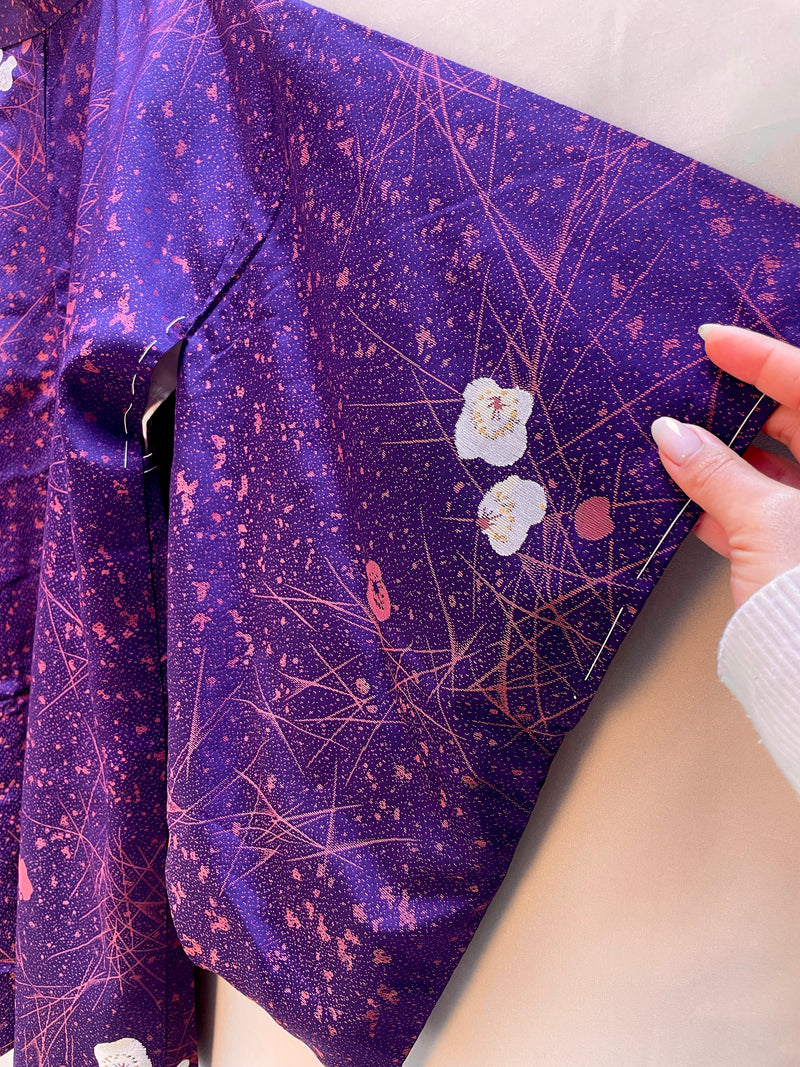 Haori Jacket Deep Purple Jacquard with Plum Flowers