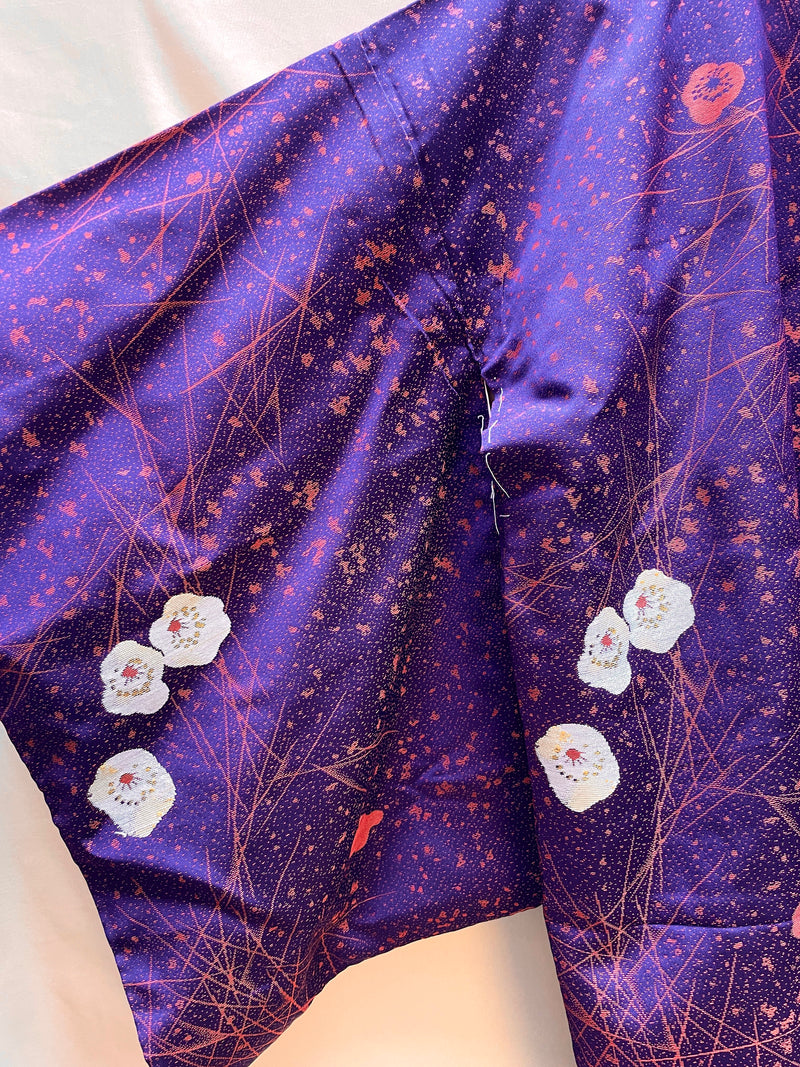 Haori Jacket Deep Purple Jacquard with Plum Flowers