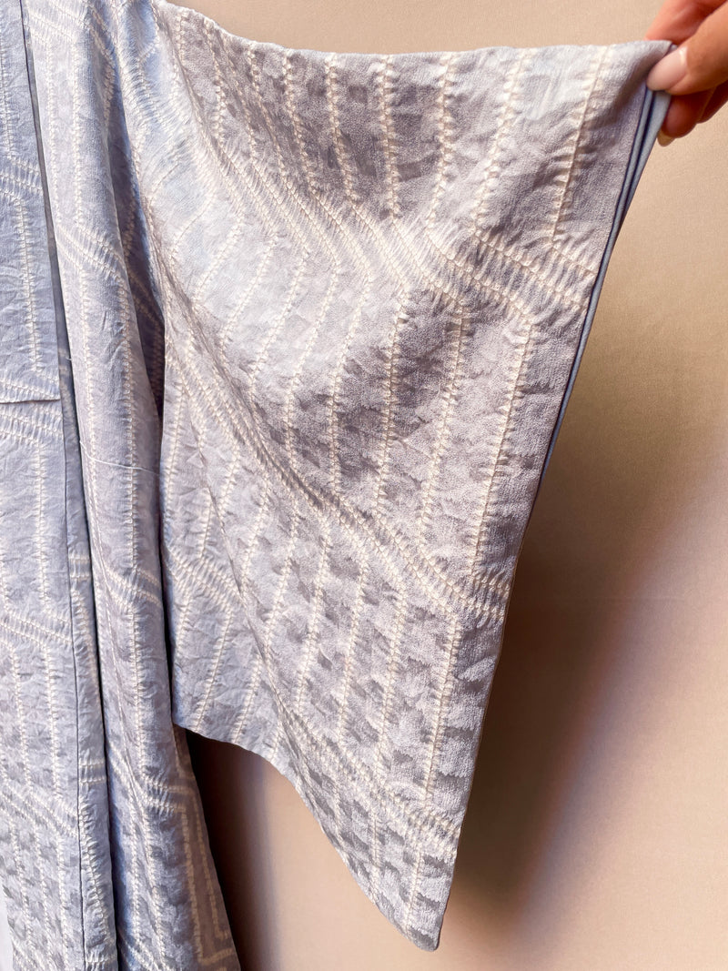 Kimono Light Blue Shibori Stripes in Silk
