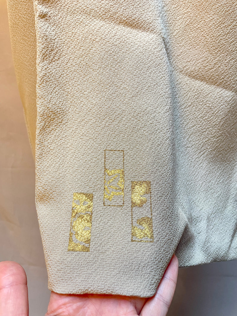 Kimono in Sand Silk with Gold details and Embroideries