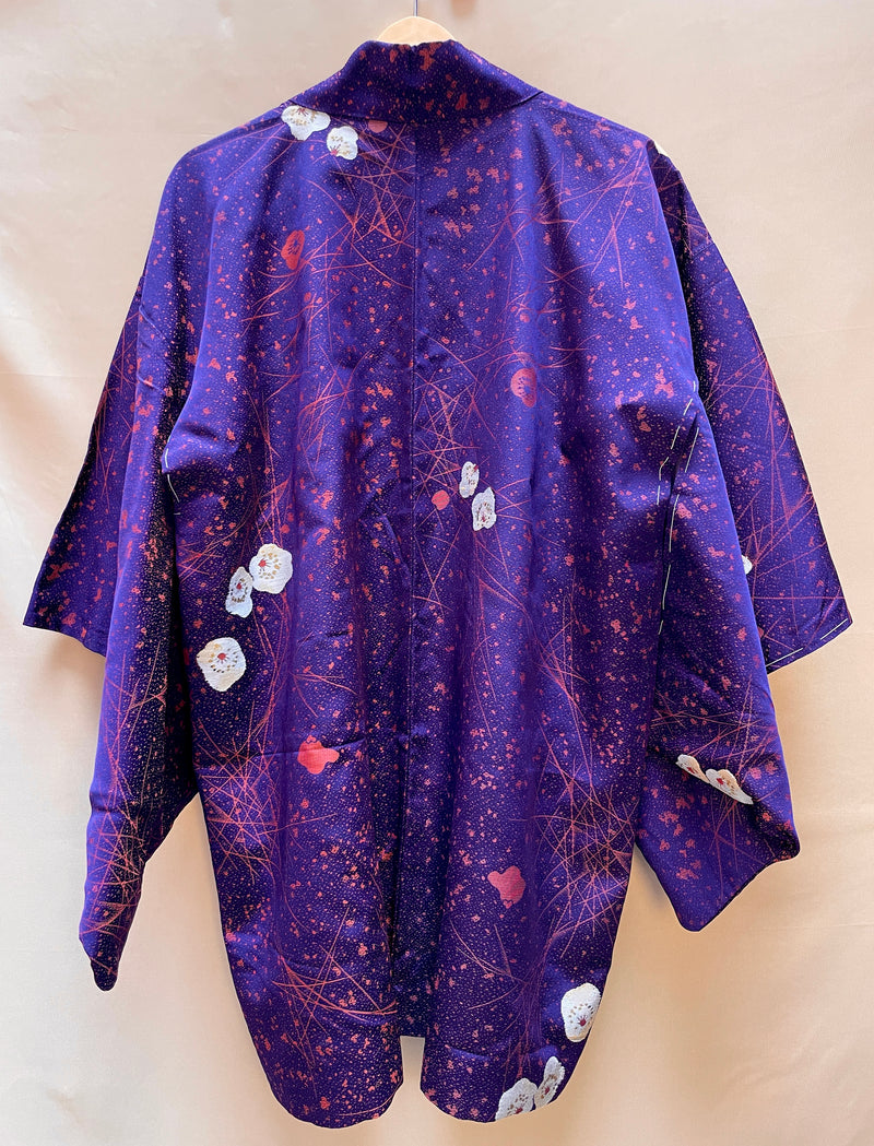 Haori Jacket Deep Purple Jacquard with Plum Flowers