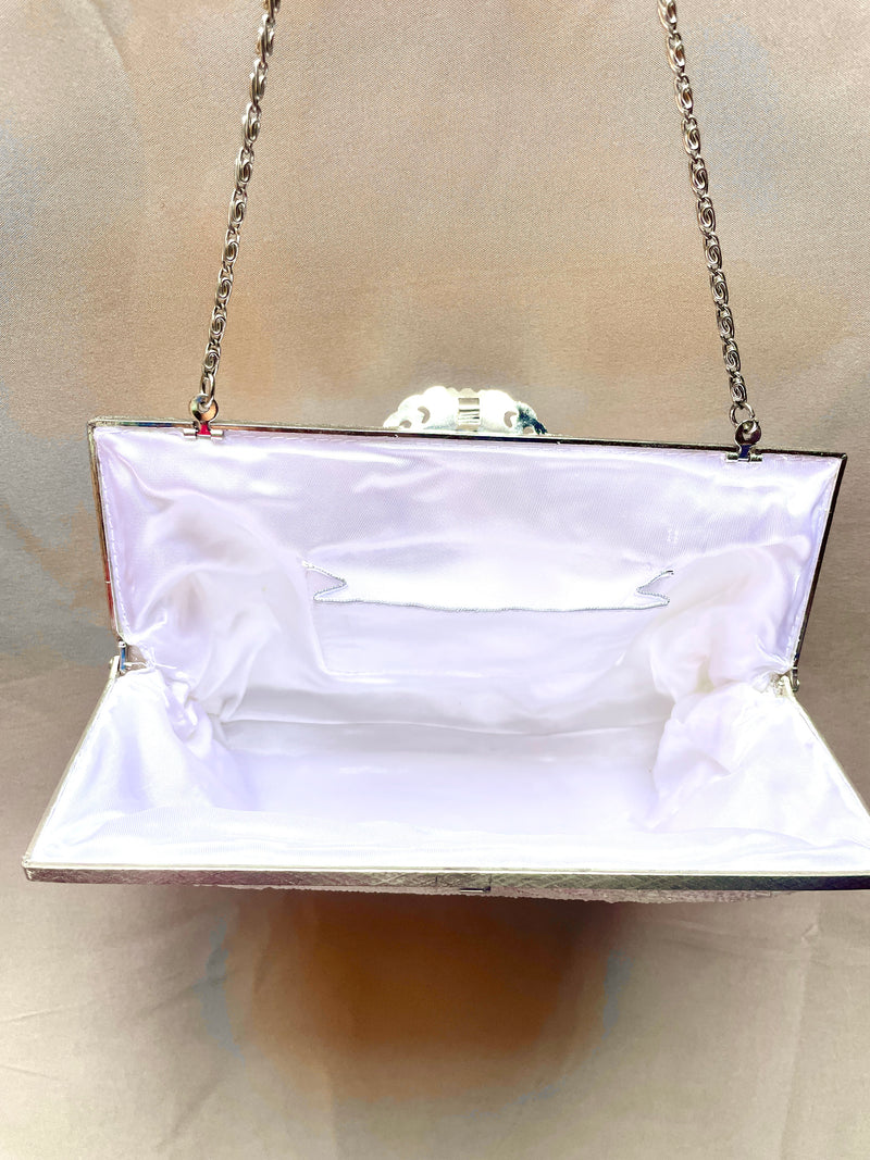 Beaded Handbag Pale Pink with Embroidered Colorful Waves