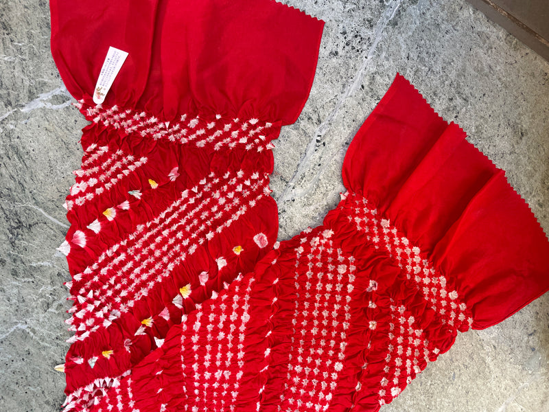 Scarf or Belt in Shibori Technique in Red Silk