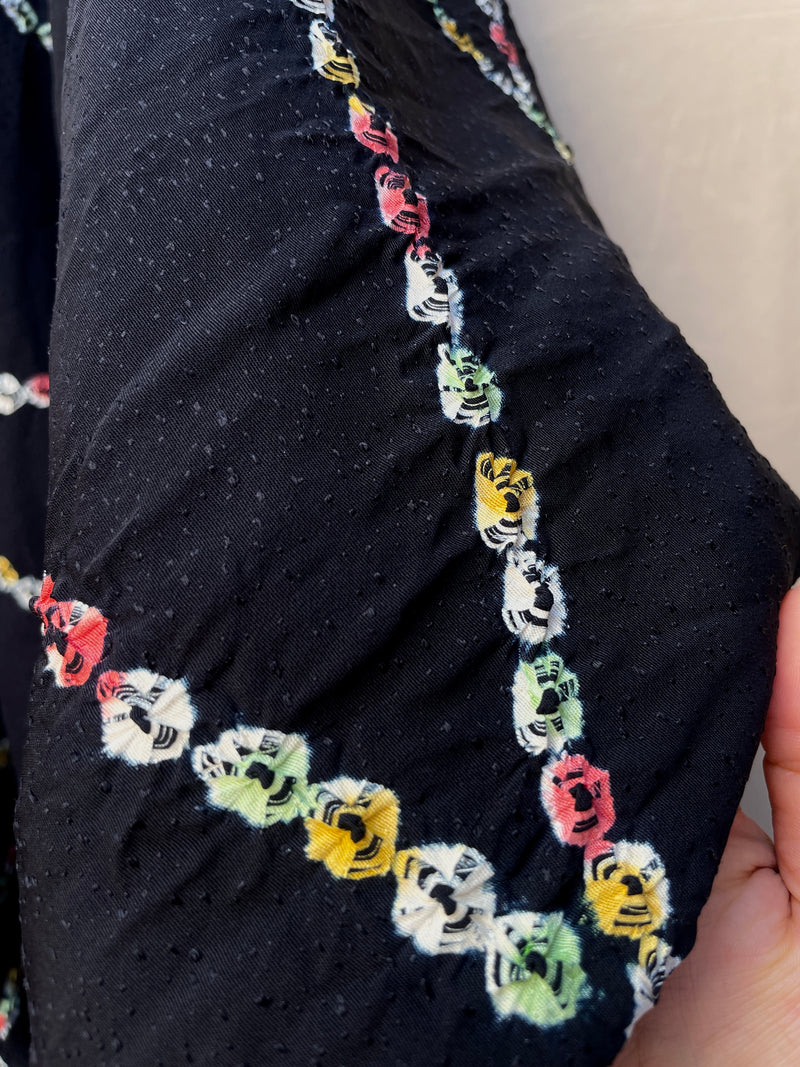 Haori Jacket Black with Colorful Shibori Technique Patterns in Silk