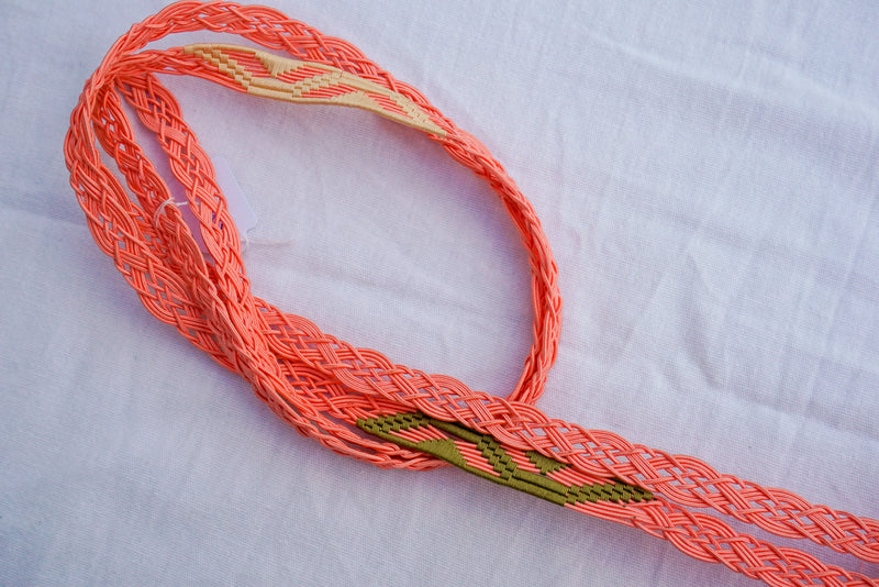 Obijime Flat Braid Pastel Pink with Moss Green Details
