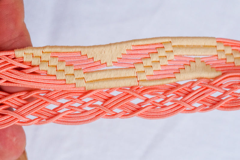 Obijime Flat Braid Pastel Pink with Moss Green Details
