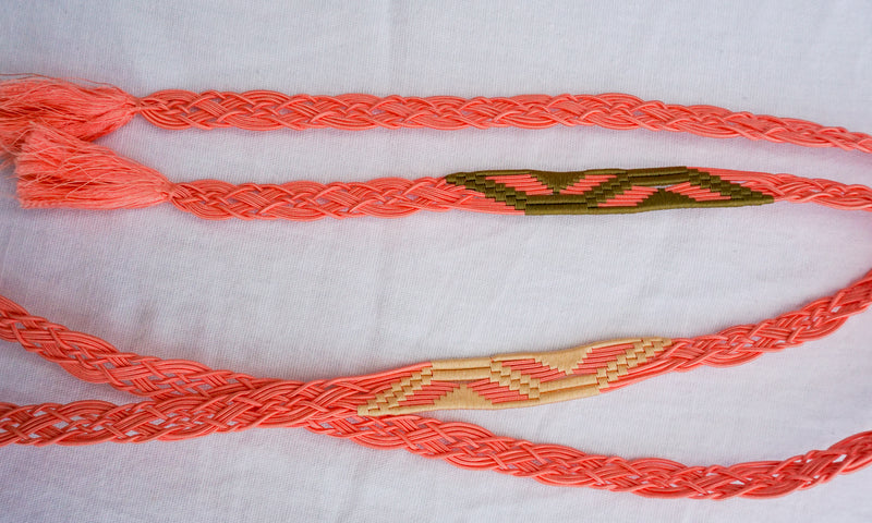 Obijime Flat Braid Pastel Pink with Moss Green Details