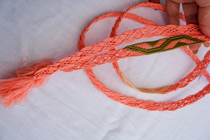 Obijime Flat Braid Pastel Pink with Moss Green Details
