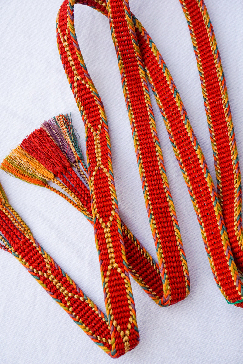 Obijime Flat Braid Red with Multicolor Edges