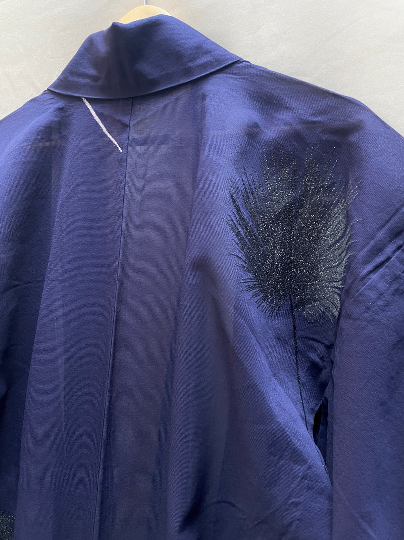 Kimono Sheer Dark Purple with Lilac and Black Embroideries