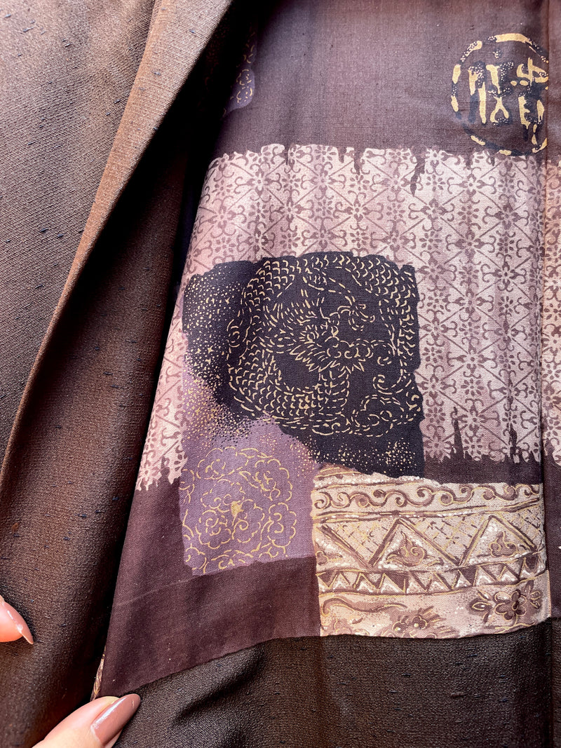Men’s Haori Jacket in Brown Tsumugi Silk