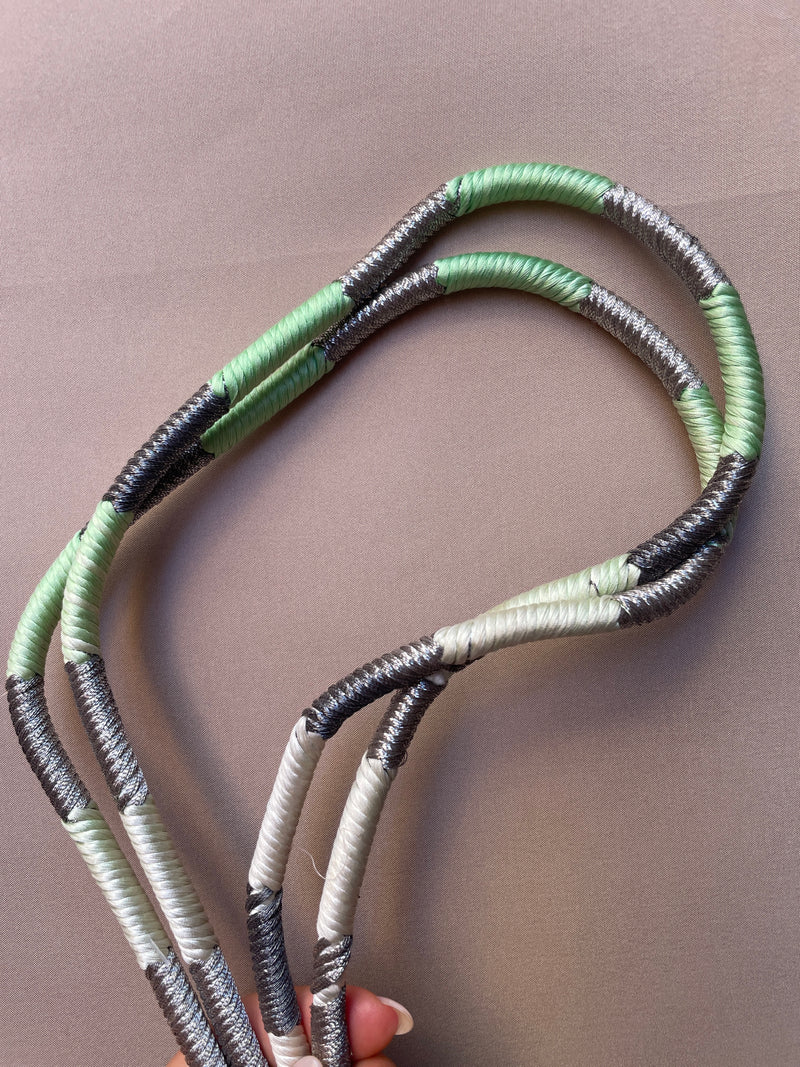 Obijime Belt Green Tones and Silver in Silk