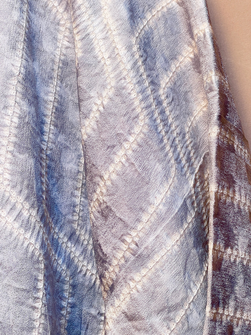 Kimono Light Blue Shibori Stripes in Silk