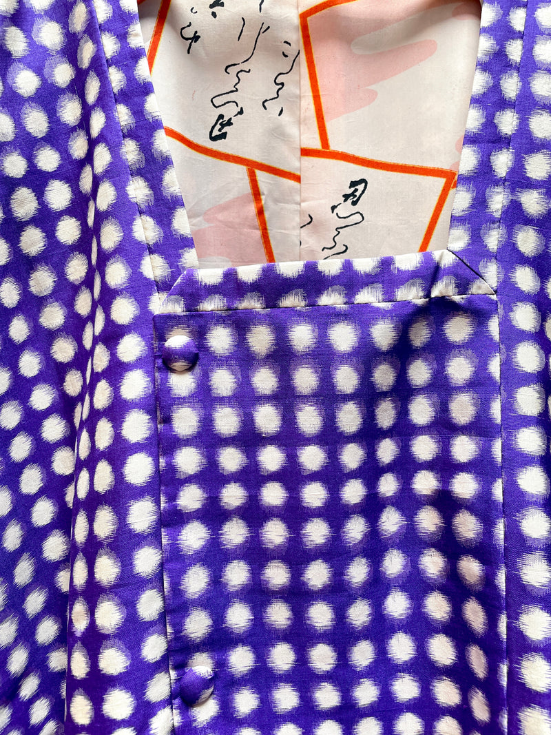 Michiyuki Jacket Antique Polka Dots in Purple in Tsumugi Silk