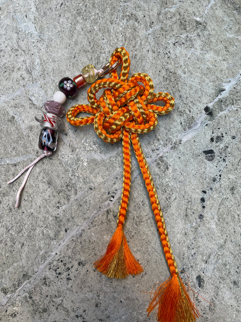 Obijime Bag Charm - Orange And Gold In Silk
