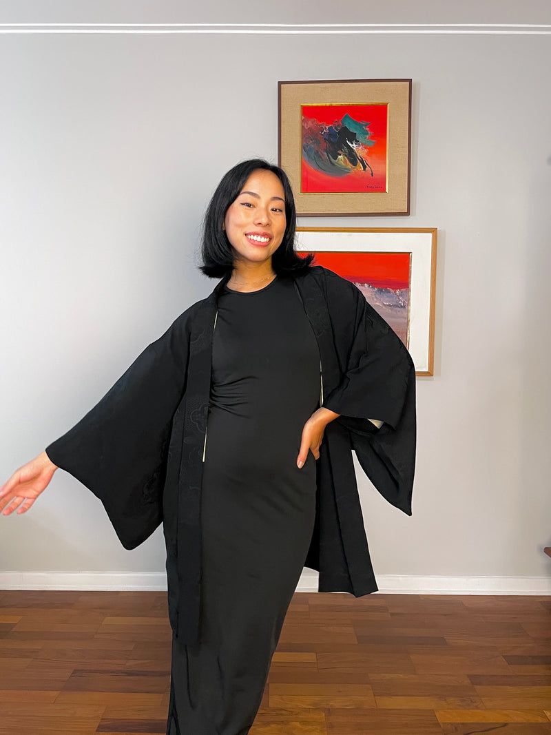 Haori Black with Black Motif Embroidered in Silk