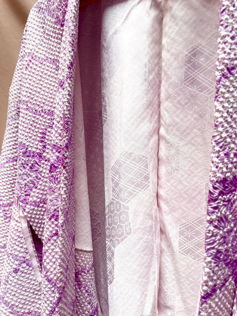 Haori Jacket Shibori Technique Lilac in Silk