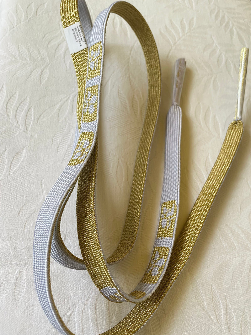 Himo Belt Flat Double Sided Ice and Gold in Silk with Flowers