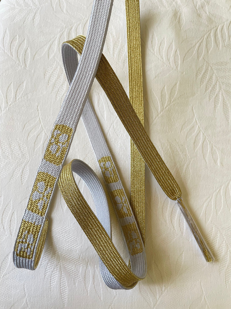 Himo Belt Flat Double Sided Ice and Gold in Silk with Flowers
