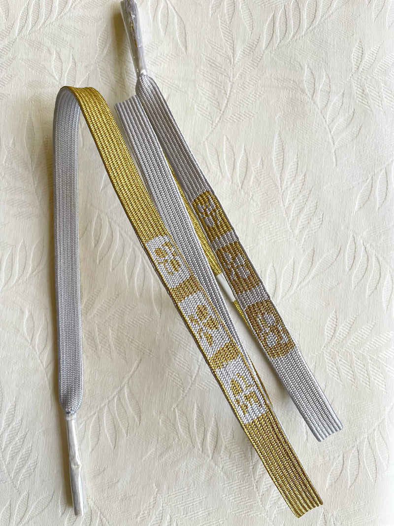 Himo Belt Flat Double Sided Ice and Gold in Silk with Flowers
