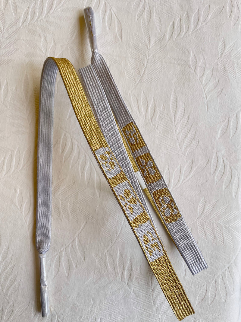 Himo Belt Flat Double Sided Ice and Gold in Silk with Flowers