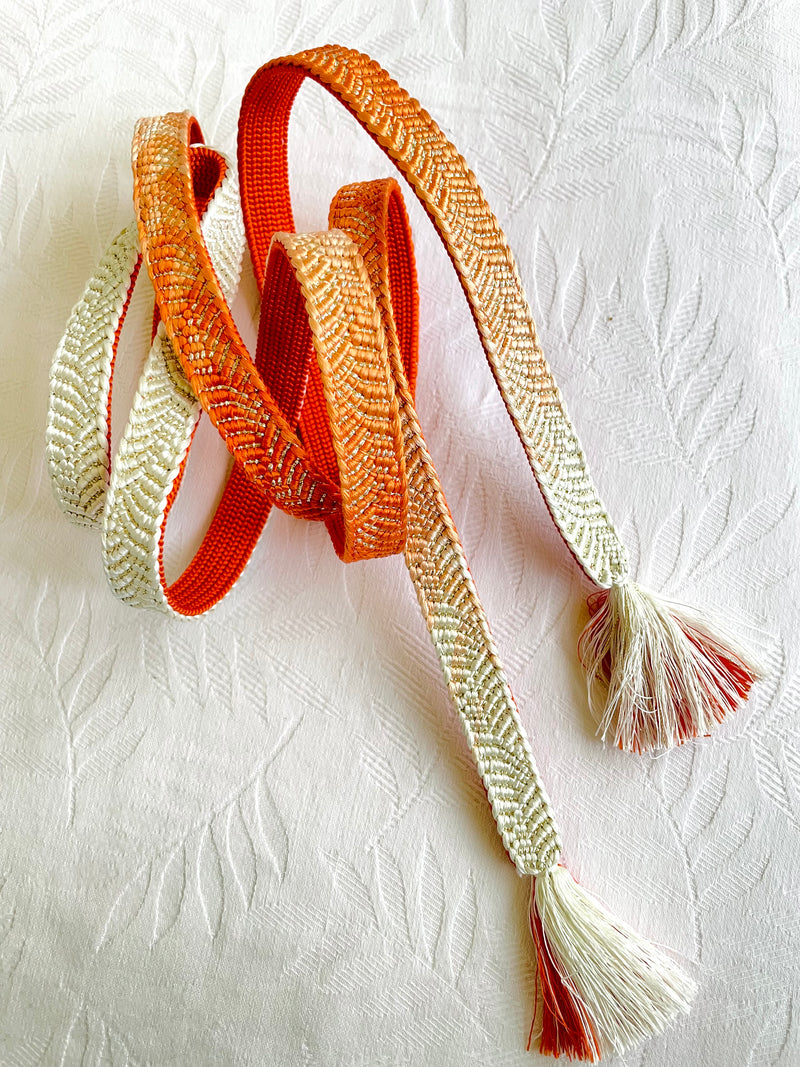 Obiijime Himo Belt ombre orange and white in silk with gold details