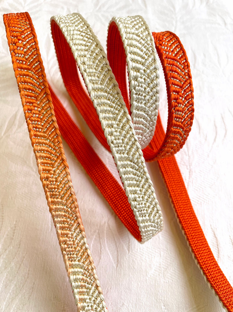Obiijime Himo Belt ombre orange and white in silk with gold details