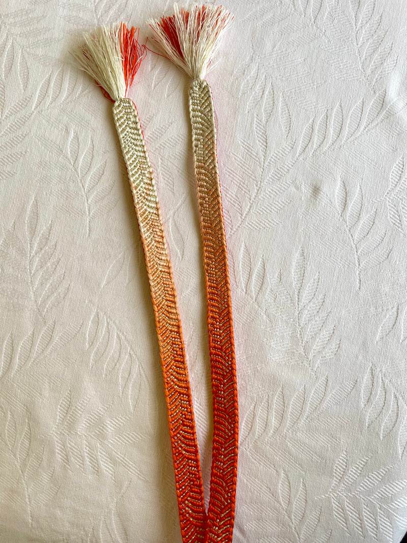 Obiijime Himo Belt ombre orange and white in silk with gold details