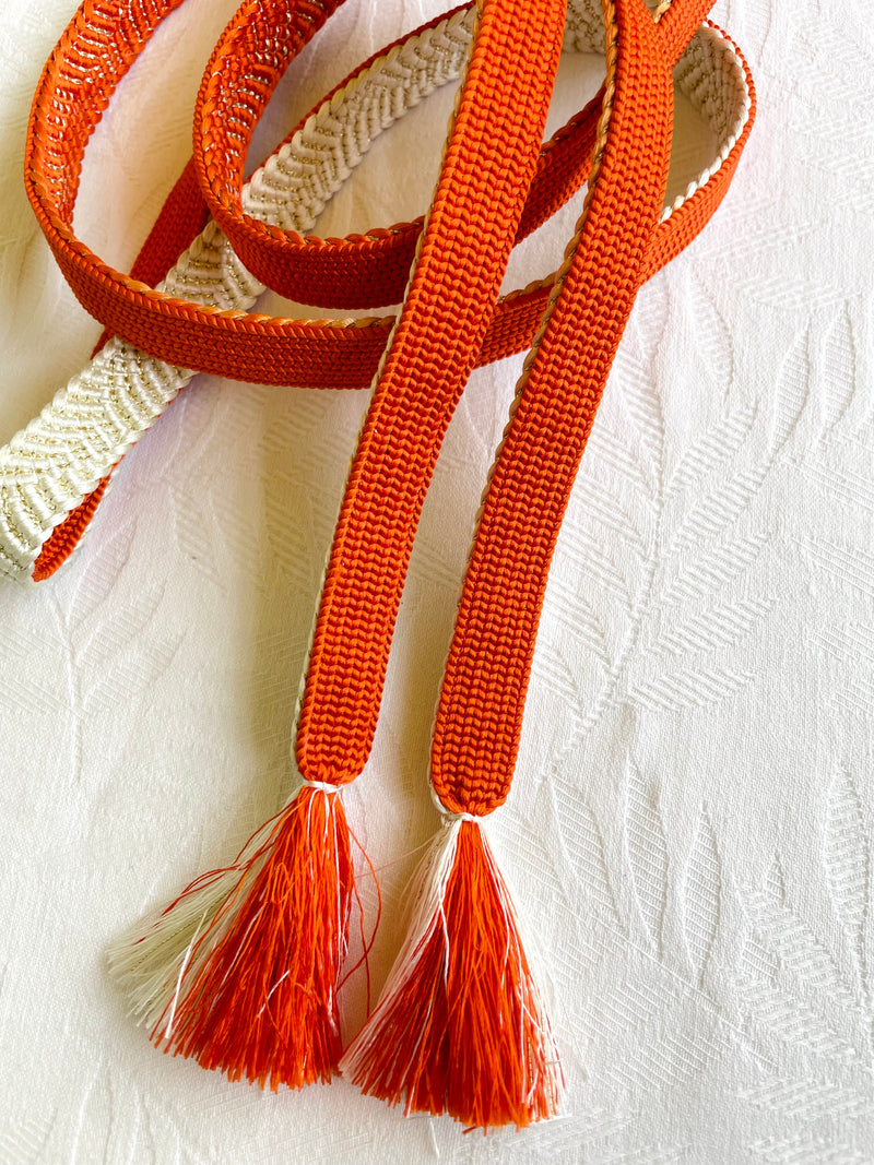 Obiijime Himo Belt ombre orange and white in silk with gold details