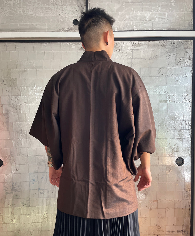 Men’s Haori Jacket in Brown Tsumugi Silk