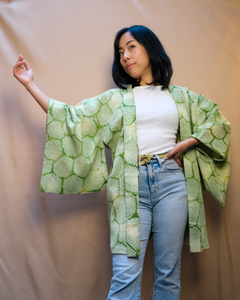 Haori Turtle Shell in Green Shibori Technique