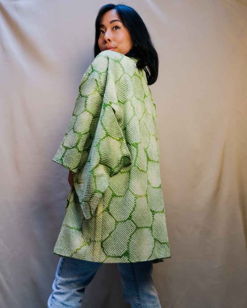Haori Turtle Shell in Green Shibori Technique