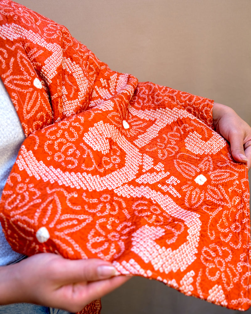 Haori Jacket Shibori Technique Orange in Silk