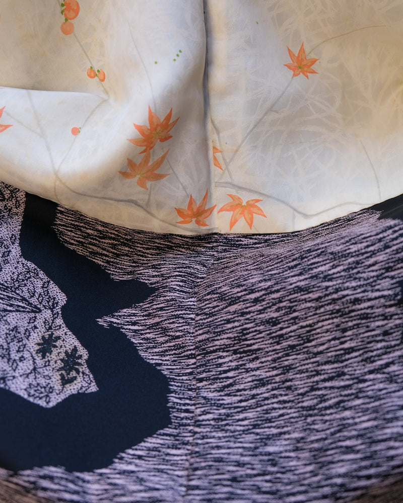 Haori Jacket Jacquard in Black and Lilac with Flowers