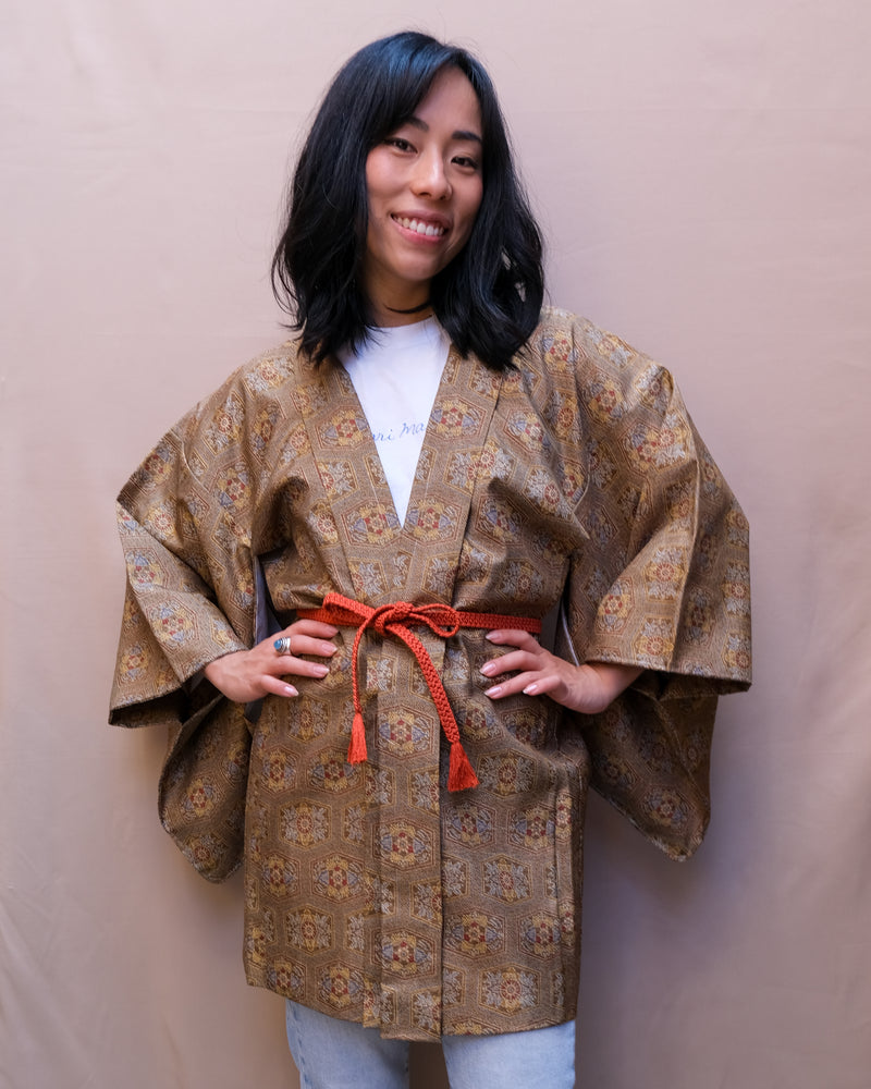 Haori Jacket Silk in Moss Green Tiles