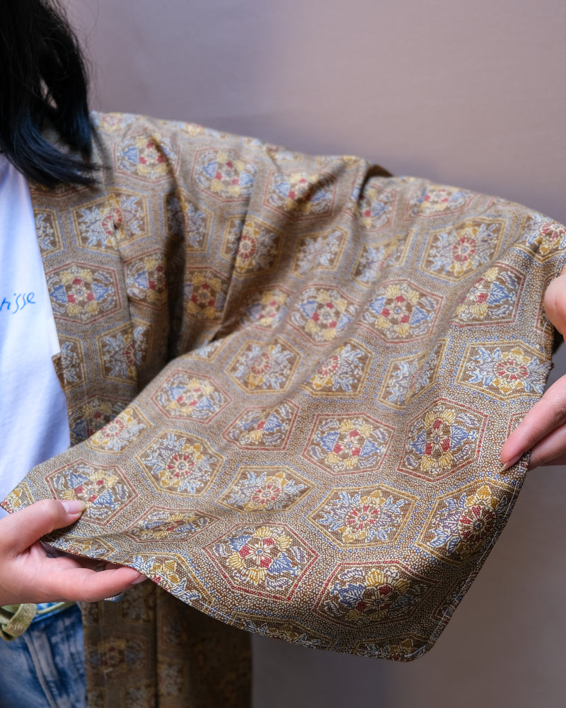 Haori Jacket Silk in Moss Green Tiles