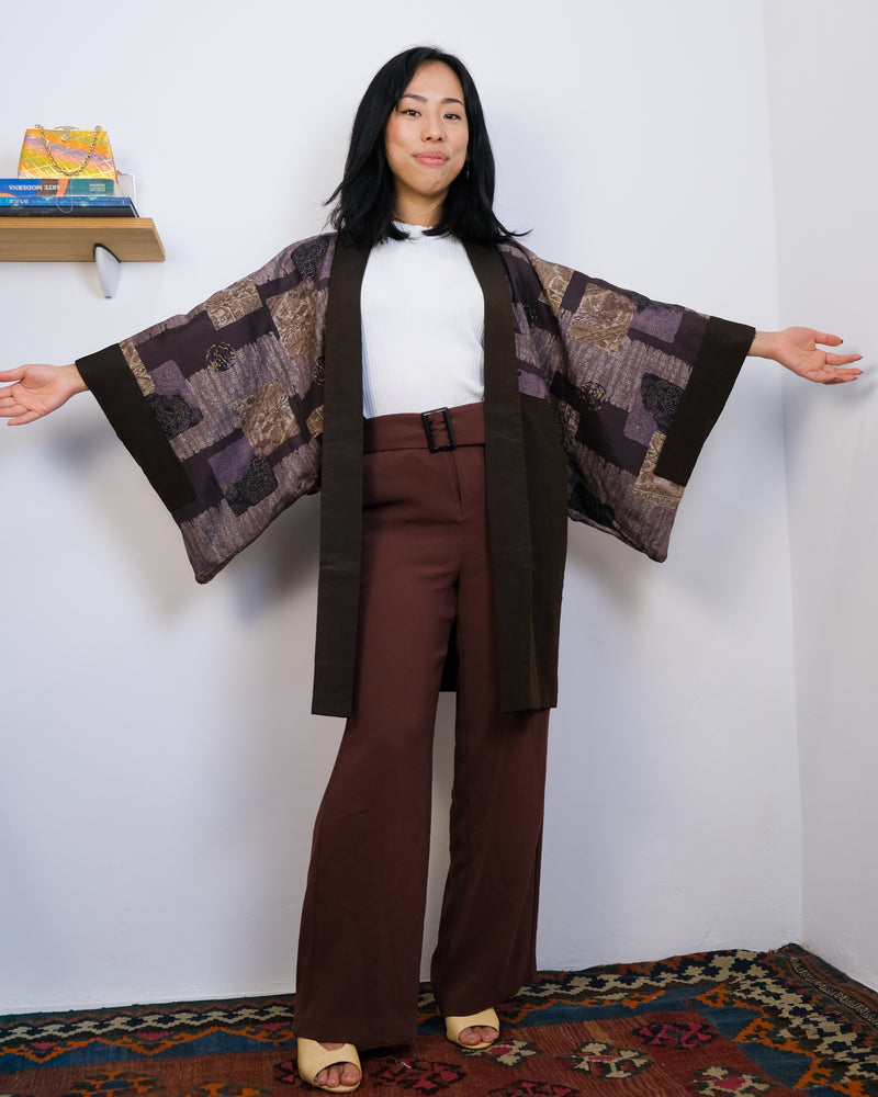 Men’s Haori Jacket in Brown Tsumugi Silk