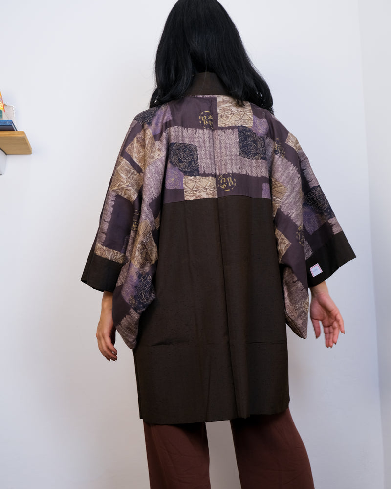 Men’s Haori Jacket in Brown Tsumugi Silk