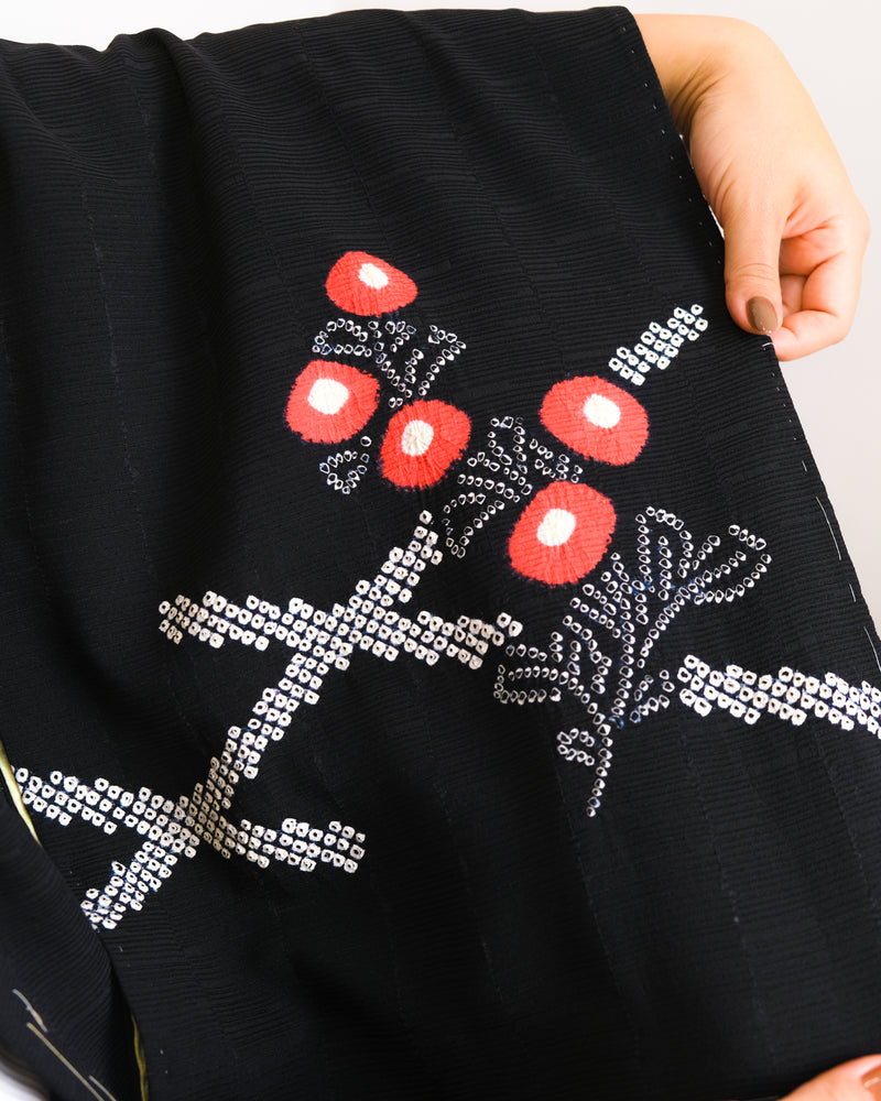 Haori Jacket Black with Shibori Flowers