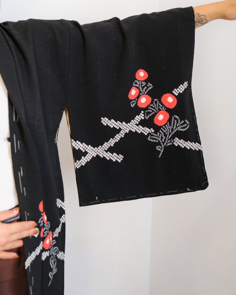 Haori Jacket Black with Shibori Flowers