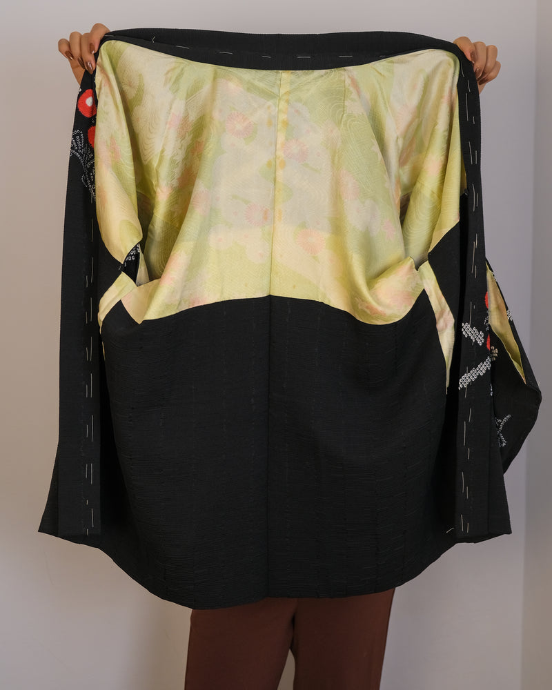 Haori Jacket Black with Shibori Flowers