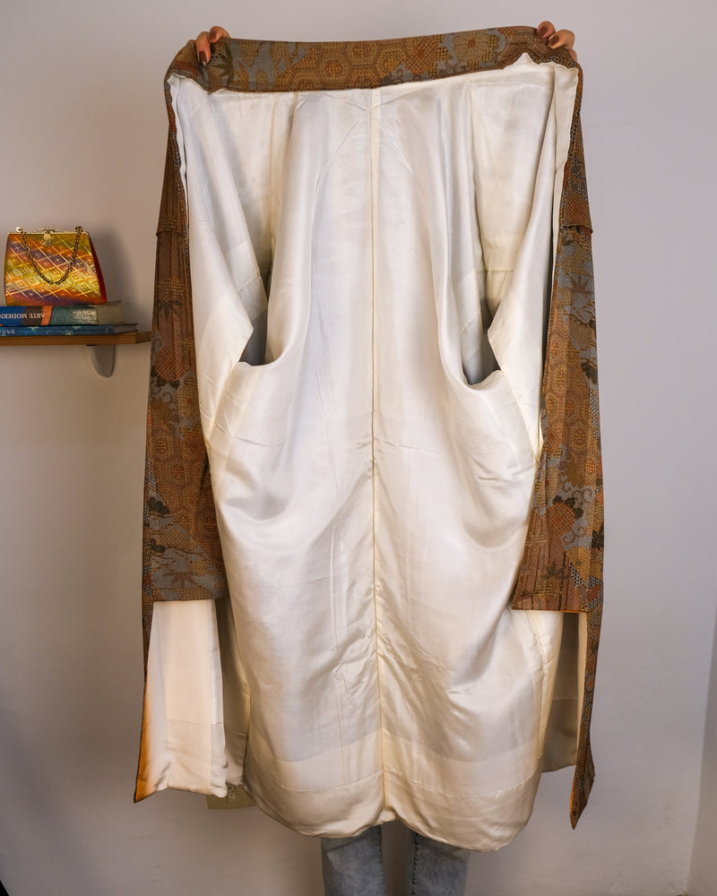 Kimono Autumn Colors with Japanese Patterns in Silk