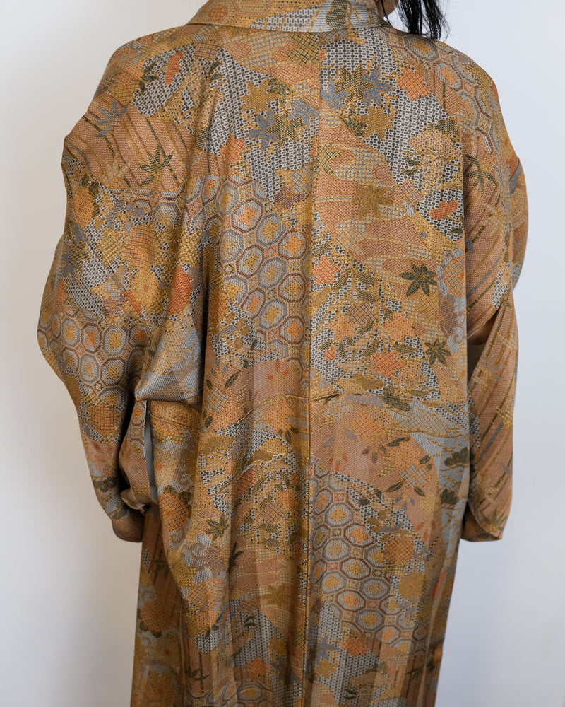 Kimono Autumn Colors with Japanese Patterns in Silk