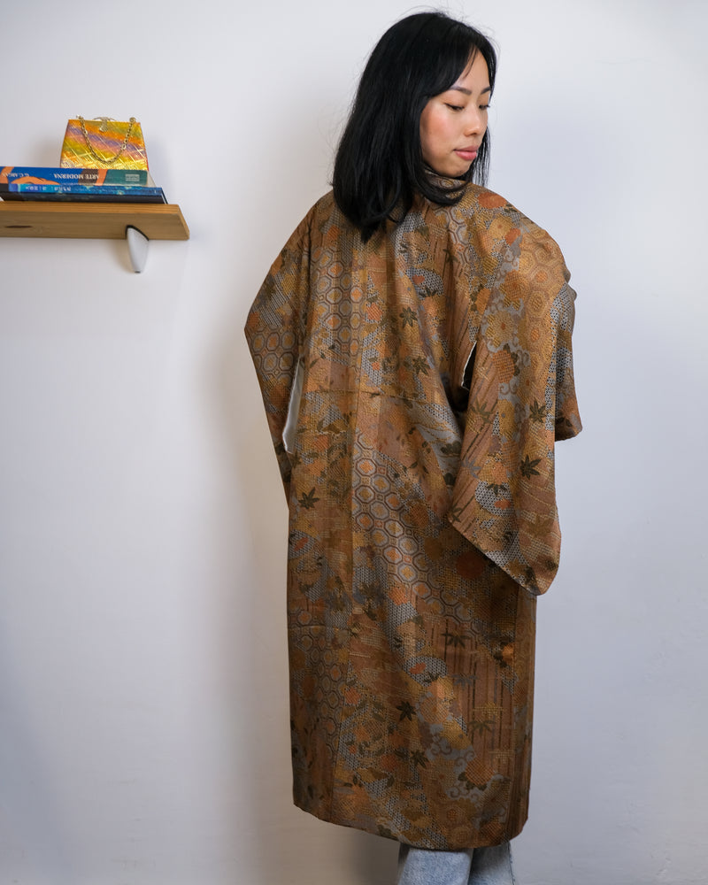 Kimono Autumn Colors with Japanese Patterns in Silk