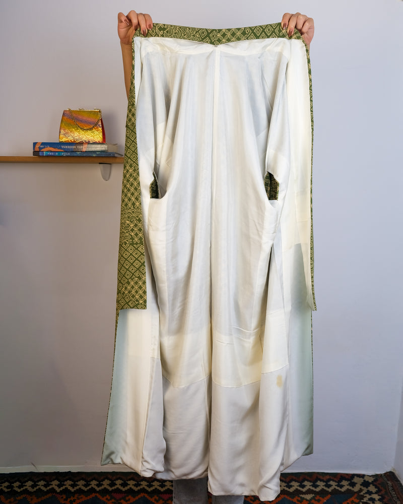 Kimono Moss Green with Patterns in Silk
