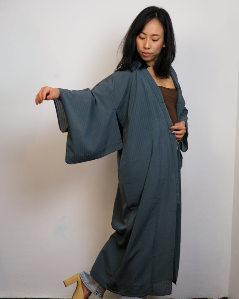 Kimono in Petrol Grey Textured Sheer Single Layer