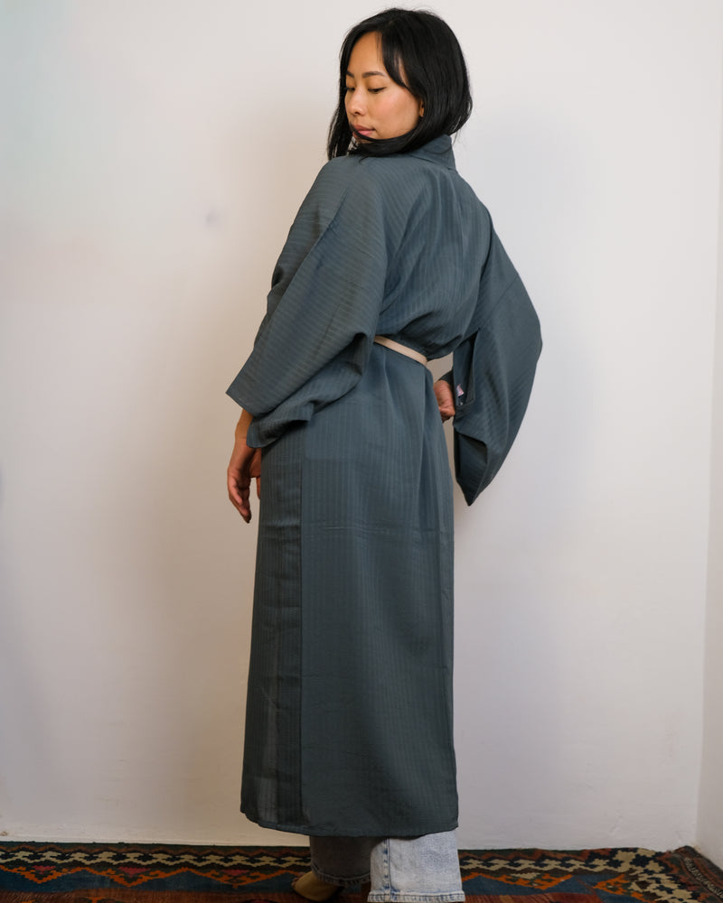 Kimono in Petrol Grey Textured Sheer Single Layer